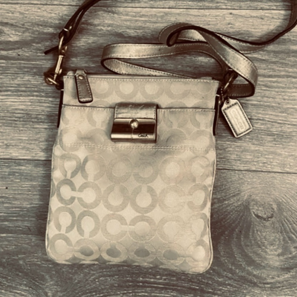 COACH Kristen 43735 Tan Signature Canvas and Leather Crossbody Handbag
